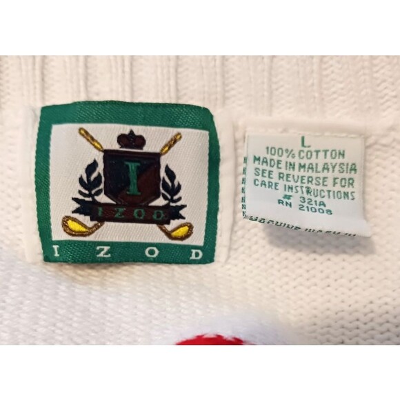 Vintage Izod V Neck Golf Sweater Vest Men's Large Red White & Blue Color Block - Picture 4 of 5